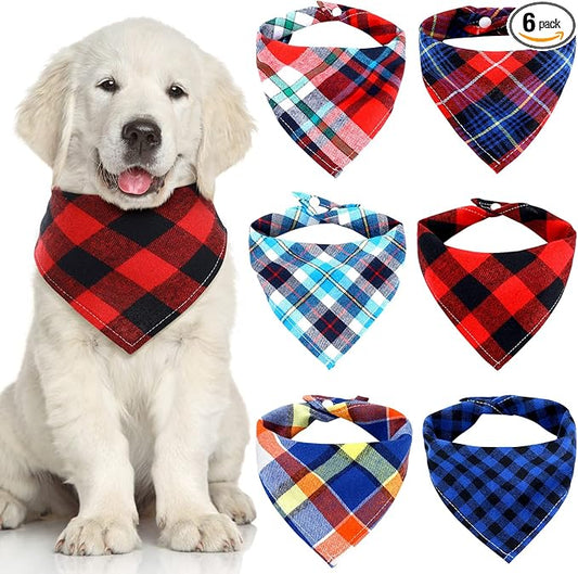 Honoson 6 Pieces Triangle Dog Bandana Dog Scarf Plaid Printing Adjustable Bibs by Honoson