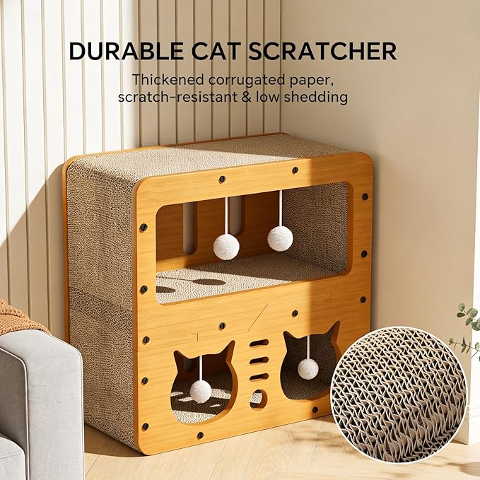 Cat Scratcher House, 2-in-1 Cardboard Cat House - Image 4