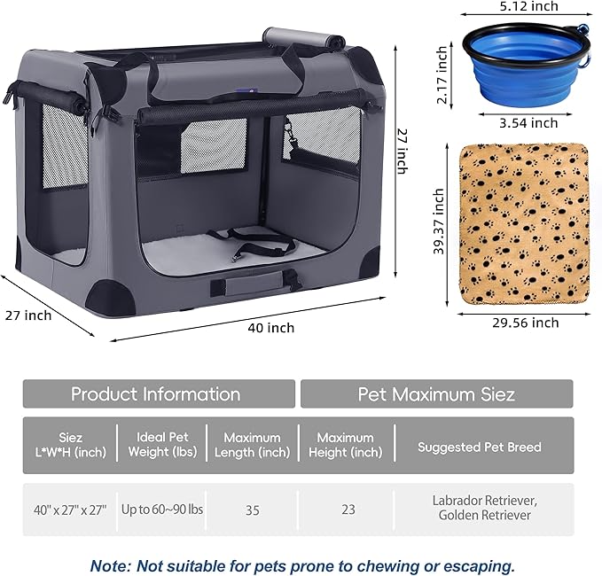 Petprsco 40 Inch Collapsible Dog Crate, Portable Dog Crates - Image 4