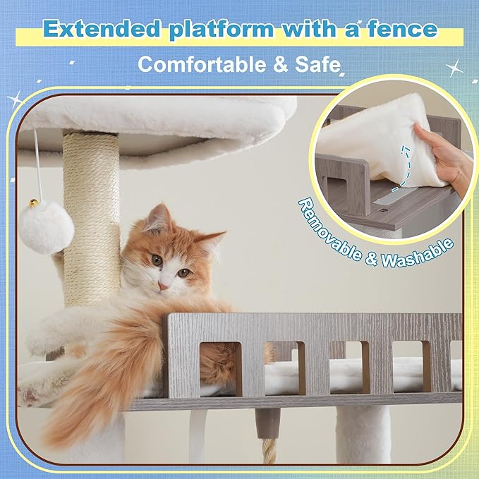 Hey-brother Wooden Cat Tree, 69.7 inch Cats Furniture Tower - Image 3