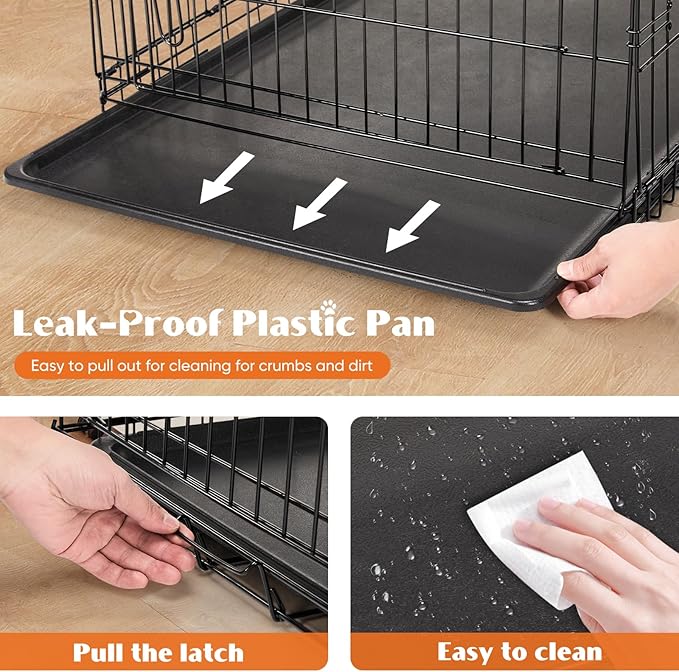 Sweetcrispy Dog Crate, 48 Inch Double Door Folding Metal Wire Dog Cage - Image 3