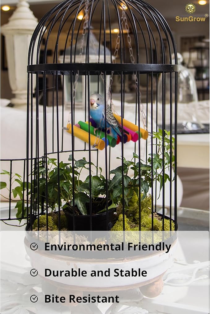 SunGrow Parrot Cage Hammock Swing, Colorful Wooden Swing - Image 3