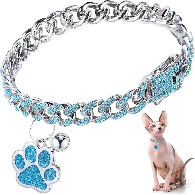 Hillban Cat Collar Diamond Chain Glitter Collar Walking Metal by Hillban