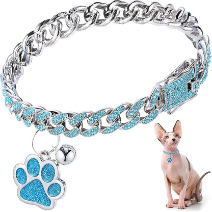 Hillban Cat Collar Diamond Chain Glitter Collar Walking Metal by Hillban