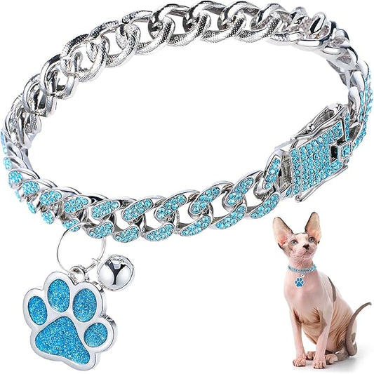Hillban Cat Collar Diamond Chain Glitter Collar Walking Metal by Hillban