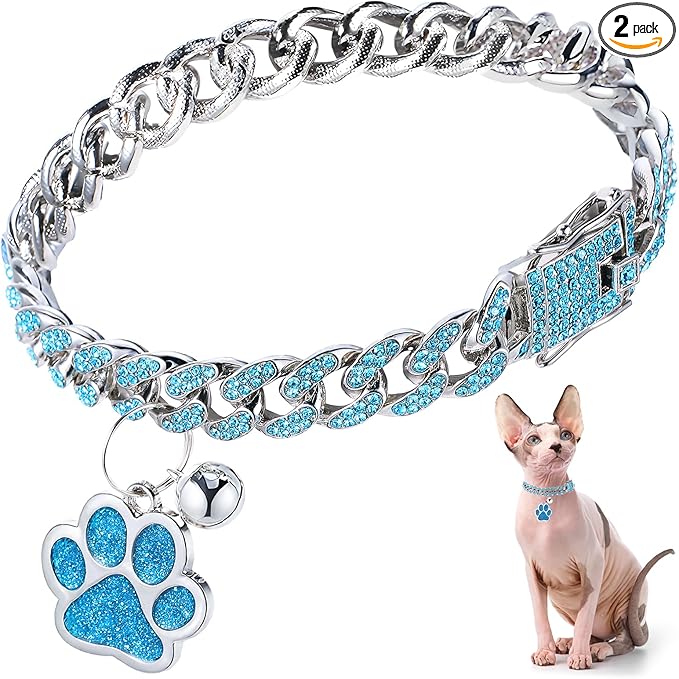 Hillban Cat Collar Diamond Chain Glitter Collar Walking Metal by Hillban