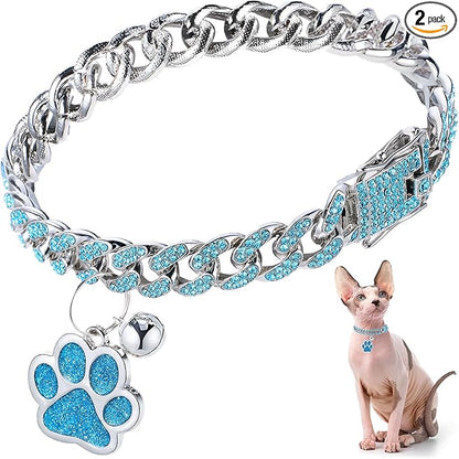 Hillban Cat Collar Diamond Chain Glitter Collar Walking Metal by Hillban