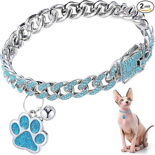 Hillban Cat Collar Diamond Chain Glitter Collar Walking Metal by Hillban