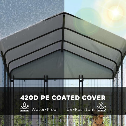 PawHut Outdoor Dog Kennel with Roof, Adjustable Bowls, UV-Resistant & - Image 4