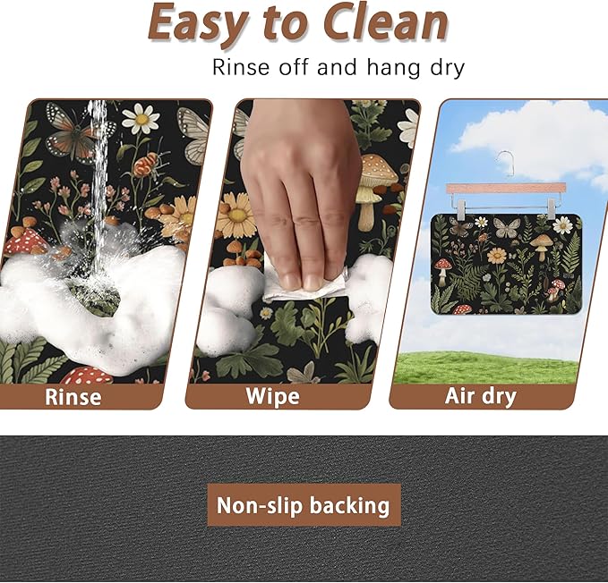 Red Mushroom Pet Feeding Mat, Fern Herb Butterfly Absorbent Quick-Dry Cat Dog - Image 4