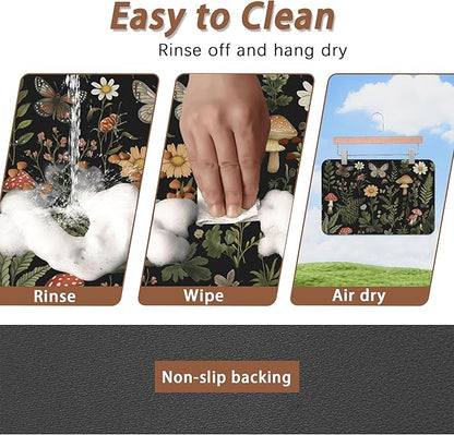 Red Mushroom Pet Feeding Mat, Fern Herb Butterfly Absorbent Quick-Dry Cat Dog - Image 4