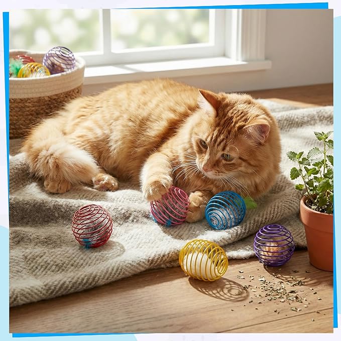 Jecery 5 Pcs Cat Spring Balls Toys Stretchable Rolling Balls Colorful Playful - Image 6