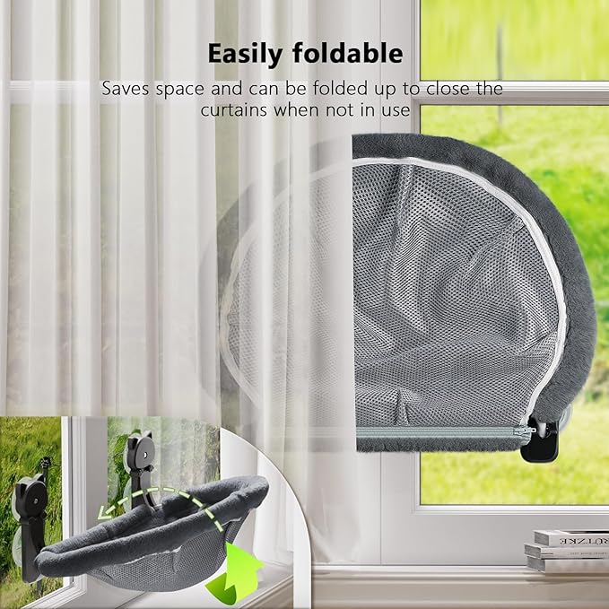 JUNSPOW Cat Window Perch Cordless, Foldable & Stable Cat Beds- Breathable Cat - Image 4
