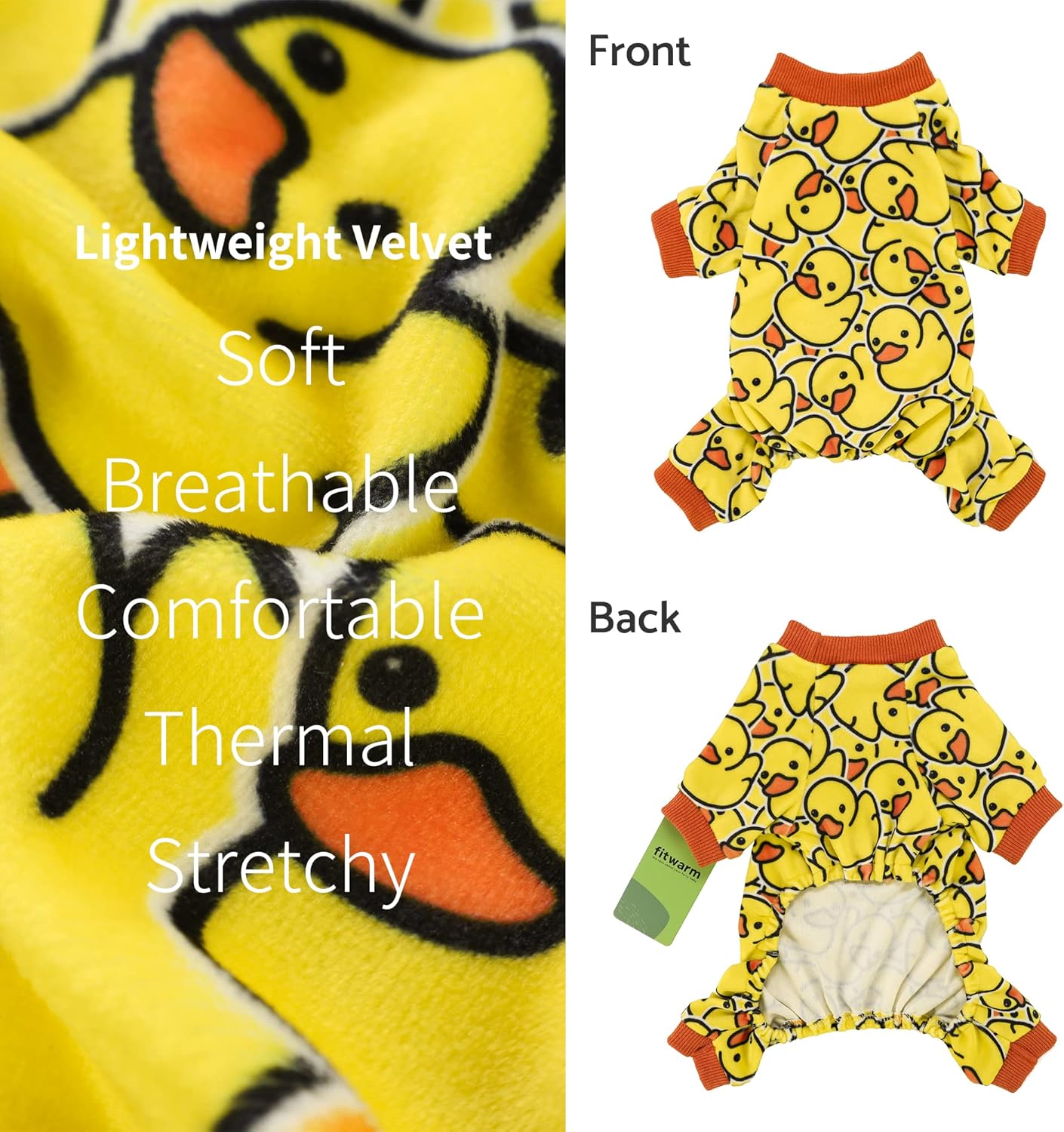 Fitwarm Funny Duck Dog Pajamas, Dog Winter Clothes for Small Dogs Girl, Lightweight Velvet Pet Jumpsuit, Cat Onesie, Yellow, XXL