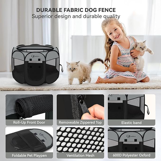 Siedihit Dark Grey Dog Cat Playpen, Puppy Pet Playpen, Small Dogs Tent Crates - Image 4