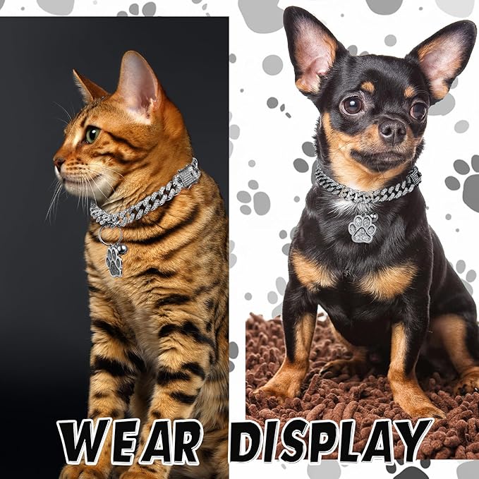 Hillban Cat Collar Diamond Chain Glitter Collar Walking Metal - Image 4