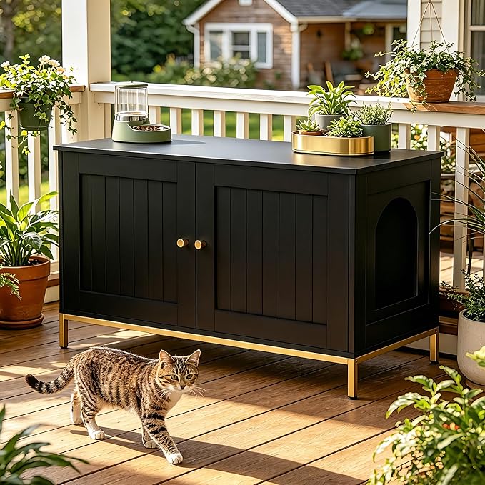 Homhedy 35.4" L Cat Litter Box Enclosure, Cat Washroom Furniture - Image 6