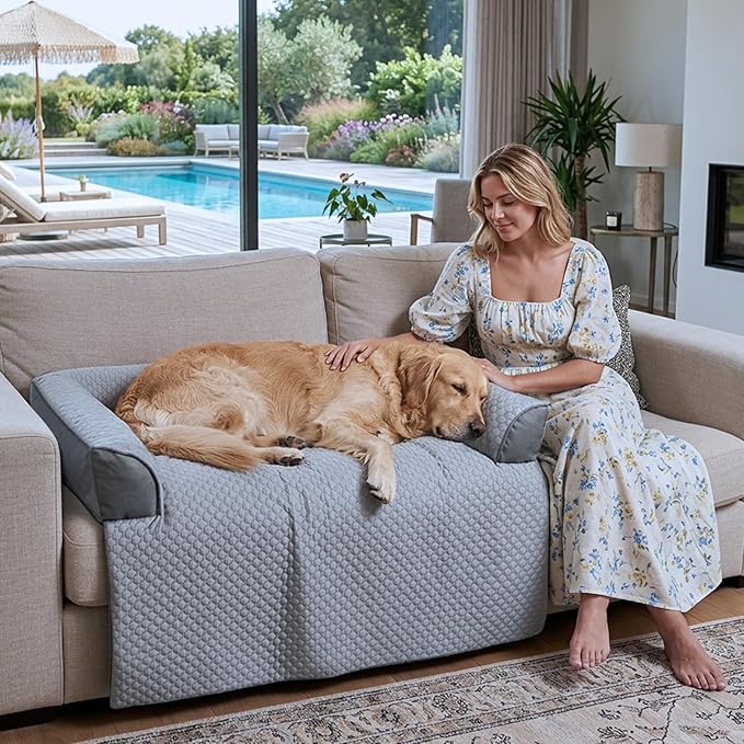 GGIB Cooling Dog Bed Mat with Bolster Pillow Washable Dog Couch Cover - Image 2