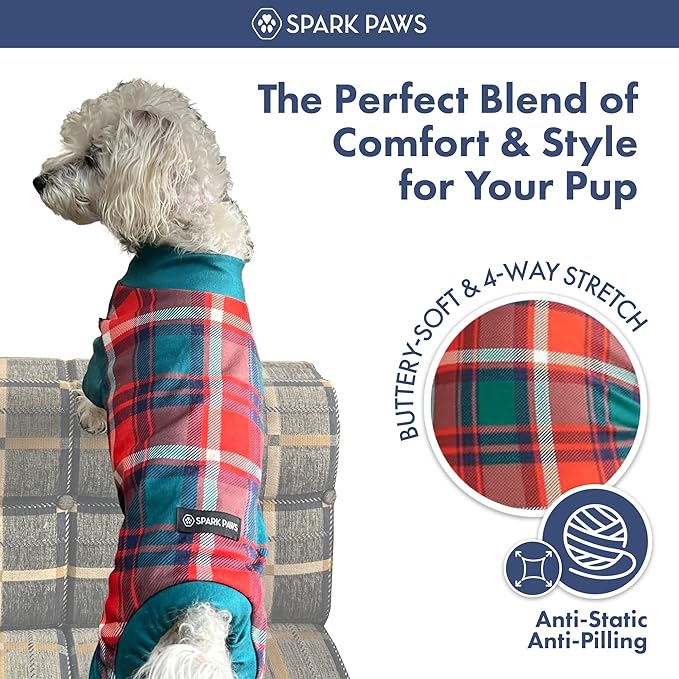 Spark Paws Dog Christmas Pajama, Dog Recovery Suit Male, Ultra-Soft and 4-Way - Image 3