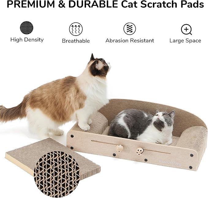FUKUMARU 26 Inch Cat Scratcher Bed, 2 Reversible Cardboard Cat Scratch Pads - Image 3