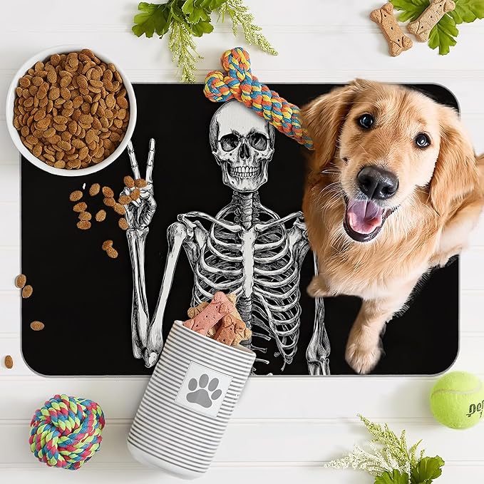 Funny Skull Skeleton Dog Food Mat - Image 7