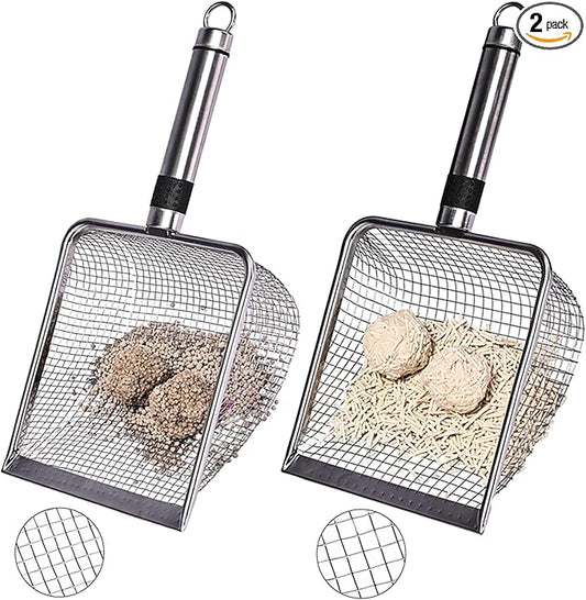 2-Pack Stainless Steel Cat Litter Scoop, 3.8mm Fine Mesh & 5mm Metal Scooper by Unknown