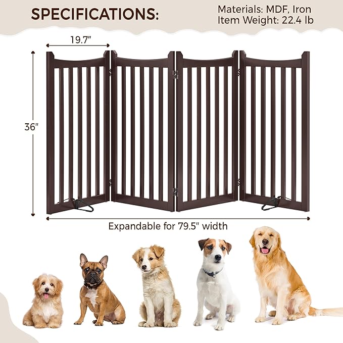 Yaheetech 36" H Extra Tall Freestanding Pet Gate 4-Panel Wooden Dog Fence - Image 4