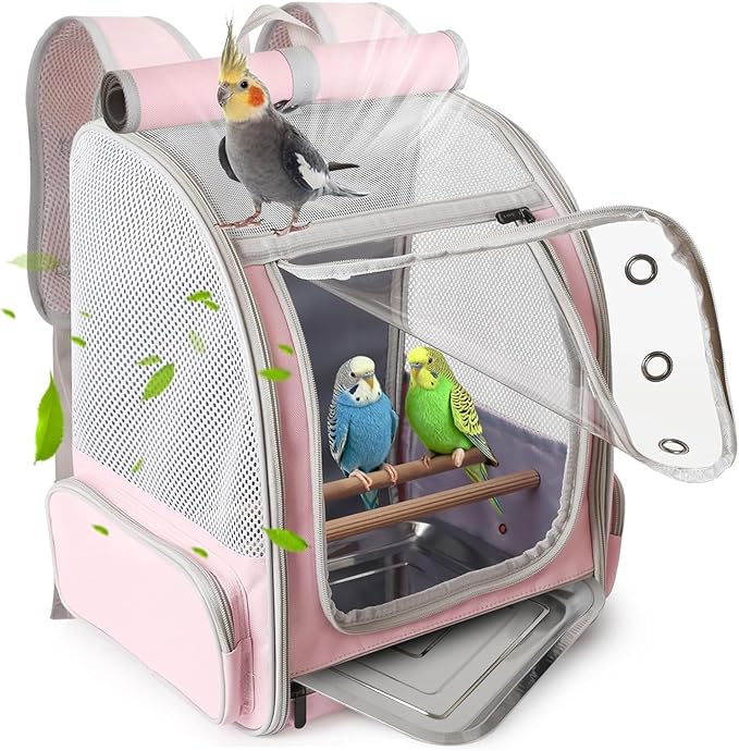 Parrot Carrier Backpack with Front Zipper Opening, Bird Travel Carrier Cage by halinfer