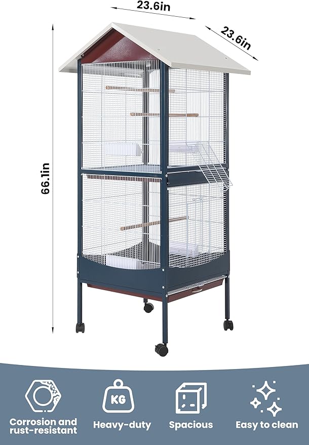 Garvee Bird Cage, w/Removeble Tray, Waterproof Roof, Lockable Caster, Indoor& - Image 8