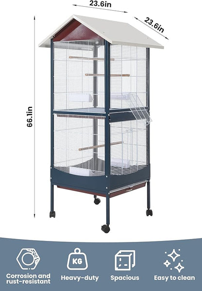 Garvee Bird Cage, w/Removeble Tray, Waterproof Roof, Lockable Caster, Indoor& - Image 8