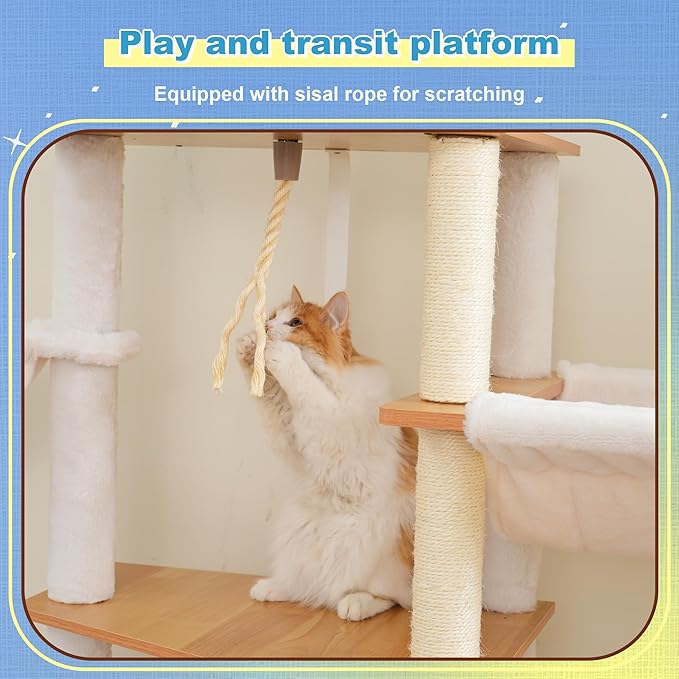 Hey-brother Wooden Cat Tree, 69.7 inch Cats Furniture Tower - Image 4