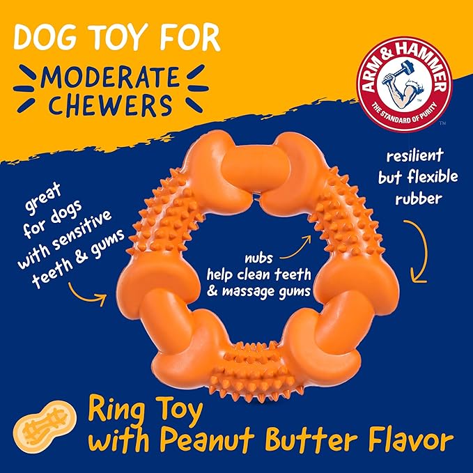 Arm & Hammer Nubbies Dog Dental Chew Toy, Rubber Ring, Peanut Butter Flavor - Image 2