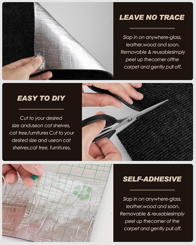 Cat Scratch Furniture Protector, Trimmable Self-Adhesive Carpet, DIY Climb Cat - Image 5