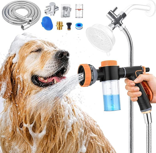 Dog Shower Attachment with Metal 3-Way Shower Diverter & 6.6FT Shower Hose by AYBBSHOW