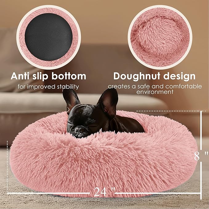 Dogs Bed for Small Dogs, Anti-Anxiety Washable Round Bed - Image 3