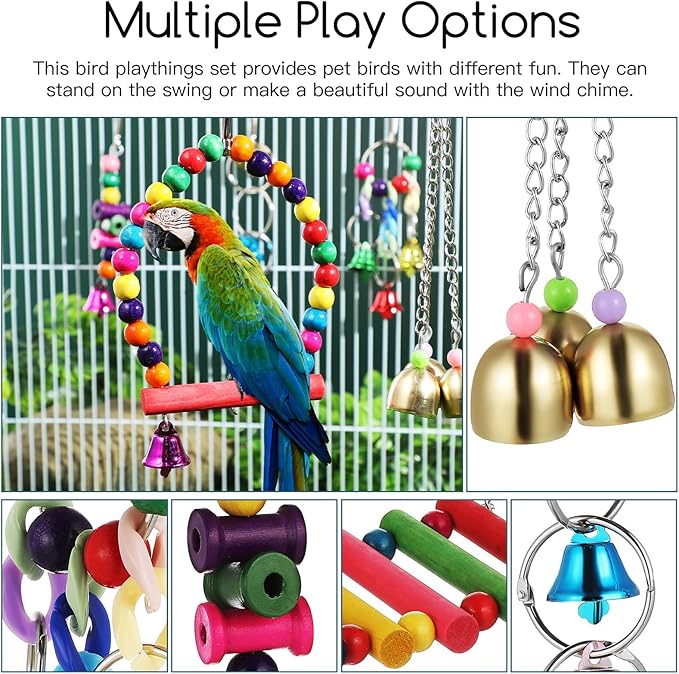 LALAFINA Bird Swing Parrot Perch Stand Wind Chimes 6pcs Set Hanging Bird Cage - Image 8