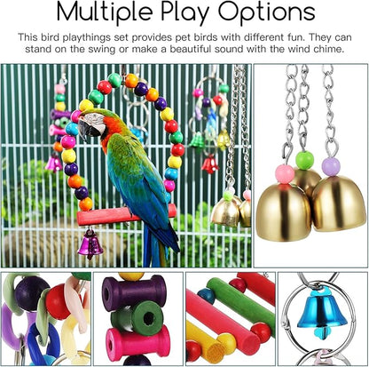 LALAFINA Bird Swing Parrot Perch Stand Wind Chimes 6pcs Set Hanging Bird Cage - Image 8