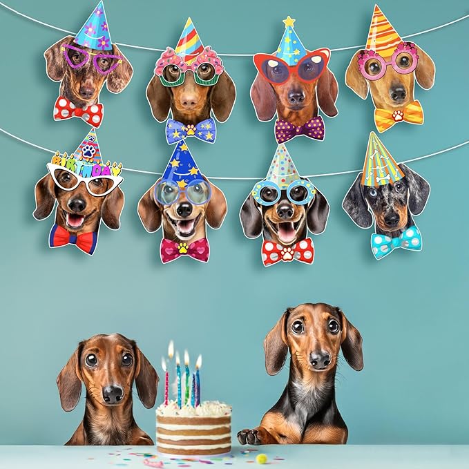 Dachshund Birthday Banner Garland — Photographic Weiner Dog Faces Birthday - Image 4