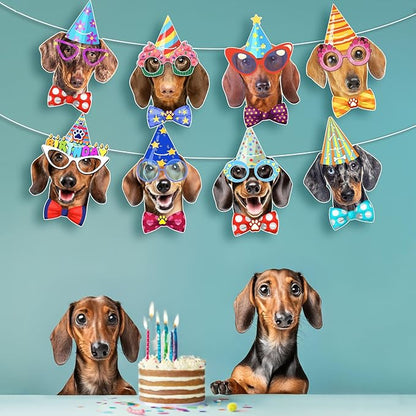 Dachshund Birthday Banner Garland — Photographic Weiner Dog Faces Birthday - Image 4