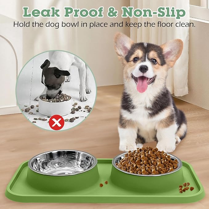 BNOSDM 2 Pcs Double Dog Food Bowls Stainless Steel Small Dog Food and Water - Image 4
