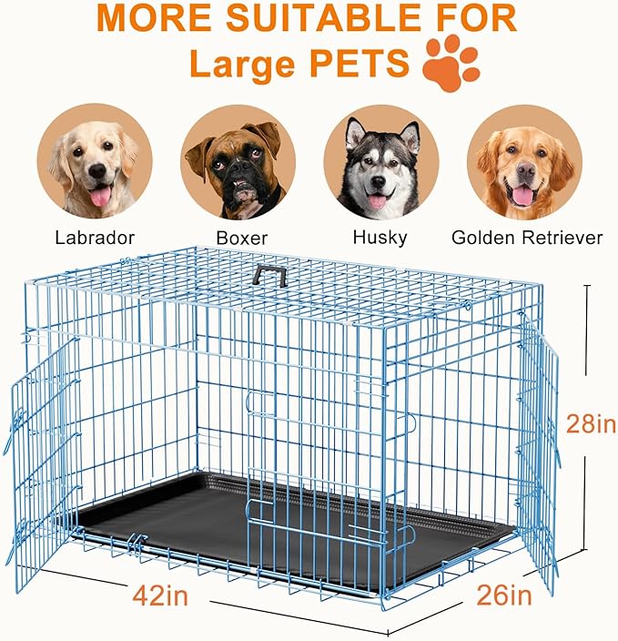 FDW Large Dog Crate 42inch Dog Cage Foldable Metal Kennel - Image 7