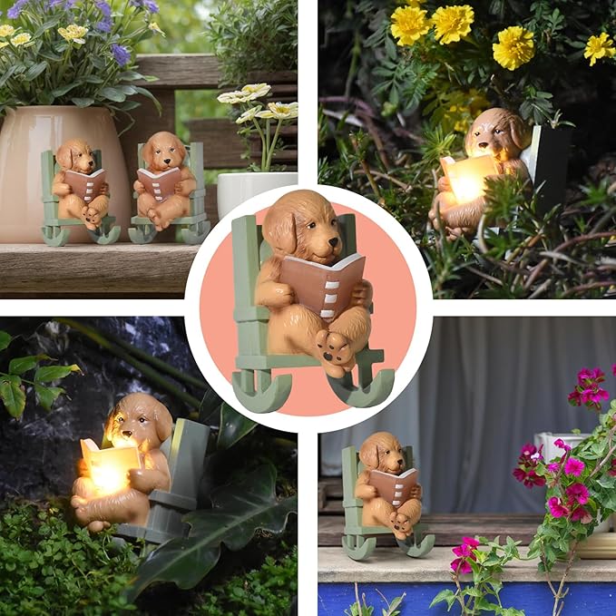 Sheaifun Solar Garden Statues Dog Statues Fairy Garden Accessories Outdoor - Image 5