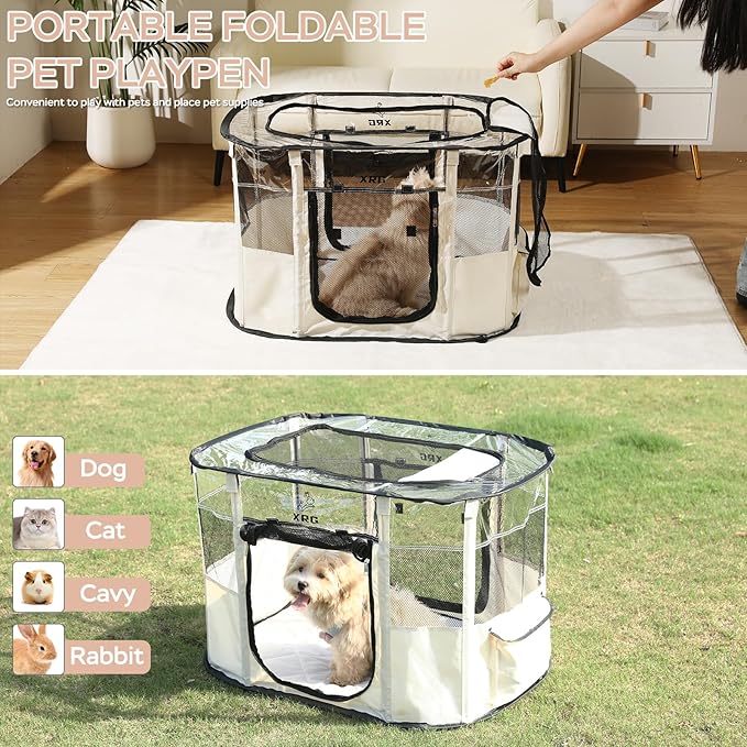 Dog Play Pen with Waterproof pad, Portable Dog Crates - Image 4
