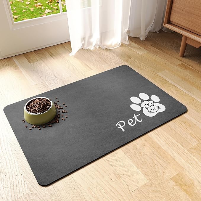 Dog Food Mat - Absorbent Cat Dog Bowl Mat by RUEYA