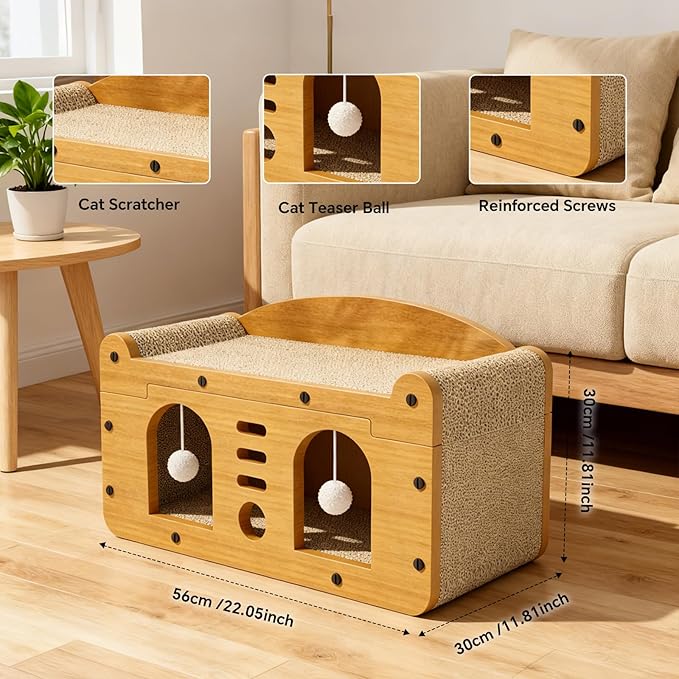 Cat Scratcher House, 2-in-1 Cardboard Cat House - Image 7