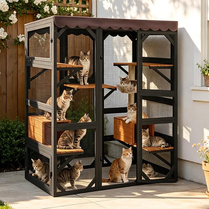 Aivituvin Large Catio Outdoor Cat Enclosure, Weatherproof 3-Tier Kitty Condo by Aivituvin