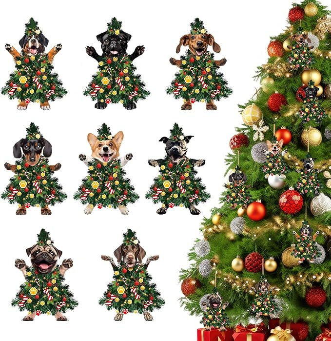 8 Pcs Christmas Tree Ornaments Acrylic Dog Hanging Ornaments by NSSHEL