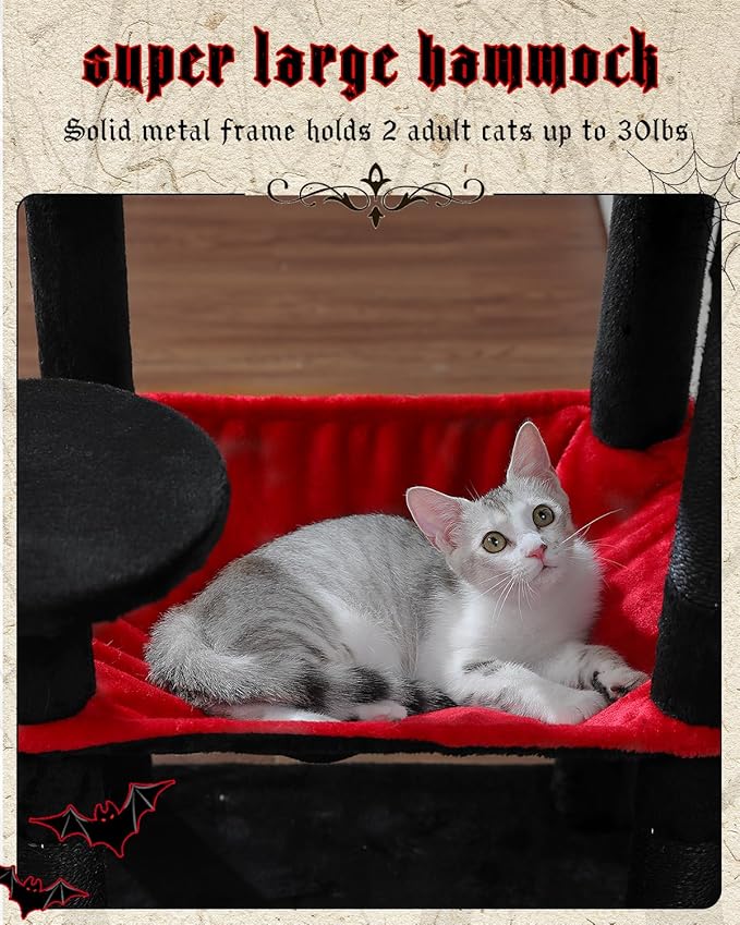 MUTTROS Gothic Cat Tree with Super Large Hammock, 56.3" Black Cat Tower with - Image 3