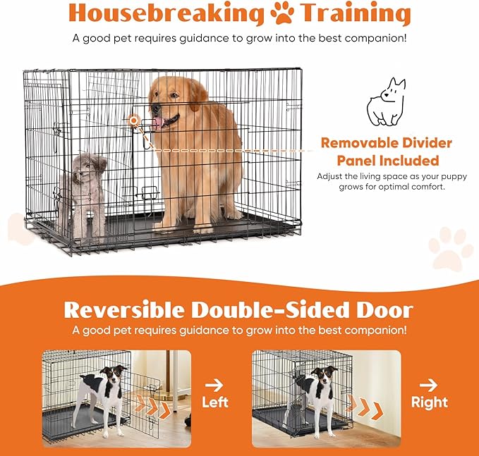 Sweetcrispy 48 Inch Dog Crate, Medium Large Crates Double Door Folding Metal - Image 4