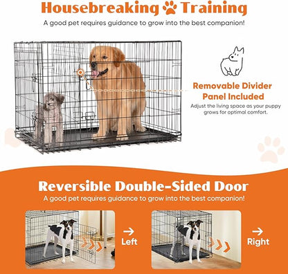 Sweetcrispy 48 Inch Dog Crate, Medium Large Crates Double Door Folding Metal - Image 4